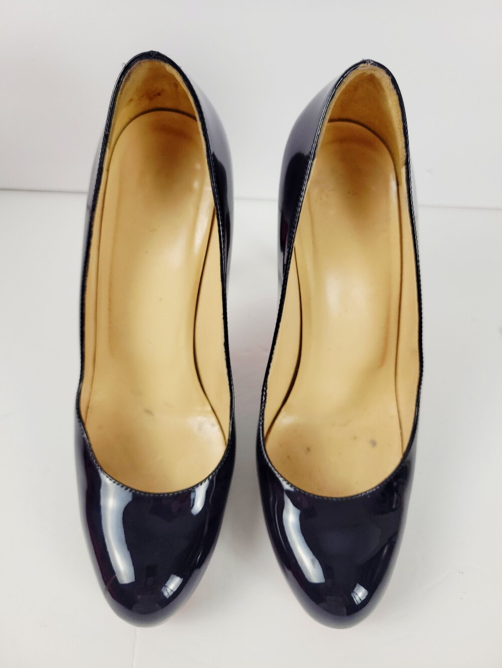 Christian Louboutin navy Patent Leather Platform Pumps with Red Soles - Picture 10 of 13